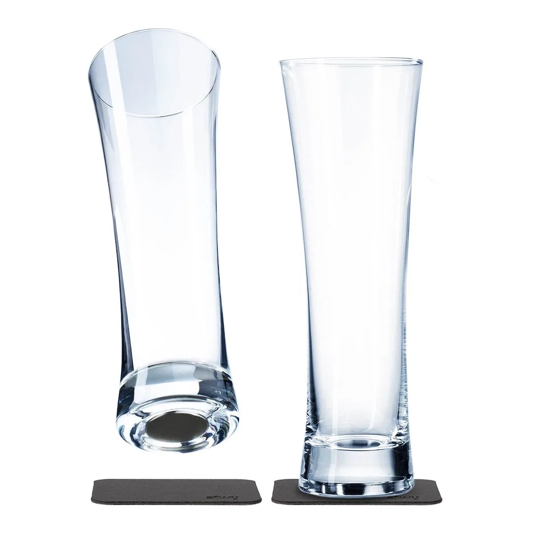 S033-1303-2 – SILWY MAGNET Drinking Glass, Magnetic Beer Glass Crystal Clear Glass 11.1 Ounce Capacity Set Of 2 Integ...